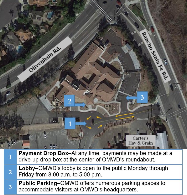 Headquarters map showing parking and payment drop box