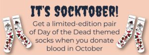 image of San Diego Blood Bank socks being given away for donating blood